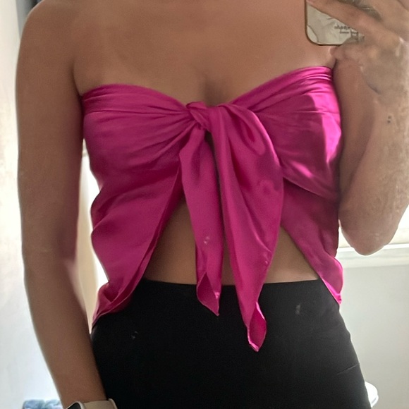 Princess Polly Tops - Hot Pink Silk Bandana Tie Top